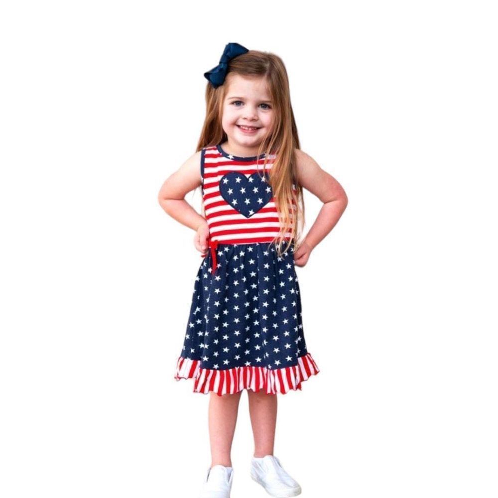 New Boutique Girl's USA Flag Star Print Ruffled Dress Size 4-5 & 6 NWT